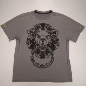 NIKE Dri-Fit Lebron James Shirt Mens XL Lion Graphic Animal Print Gray Rare!